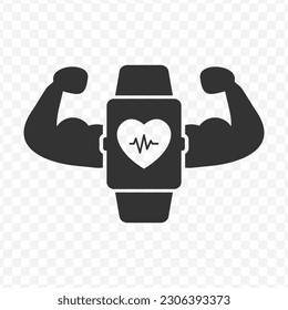 Vector illustration of healthy watch icon in dark color and transparent background(png).
