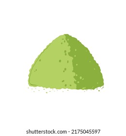 Vector illustration of heap of green matcha powder tea. Healthy beverage Japanese culture concept. Design element