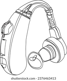 Vektorgrafik der Hörhilfe: Detaillierte Clip Art der Ohrmaschine für Patienten, Cartoon-Skizze der Hörhilfe: Illustrierende Ohrmaschine für erweiterte Patientenhörung