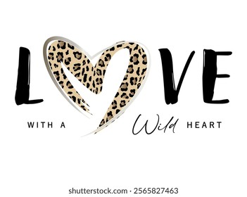 Vector illustration, heart with animal print design. Design for printing on shirt, poster, banner. Lovely print for t-shirt