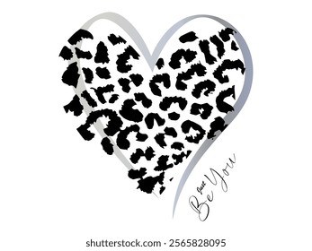 Vector illustration, heart with animal print design. Design for printing on shirt, poster, banner. Lovely print for t-shirt