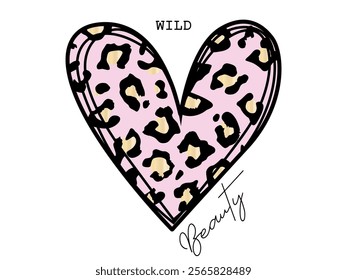 Vector illustration, heart with animal print design. Design for printing on shirt, poster, banner. Lovely print for t-shirt