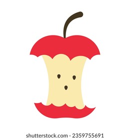 Vector illustration of heart of an apple. Eaten apple. Organic waste.