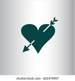 Vector illustration of heart with arrow icon in green.
