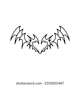 ilustración vectorial del corazón con el concepto de alas de murciélago