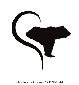 Vector illustration of heart with bear. Symbol of grizzly, care and love for animals.