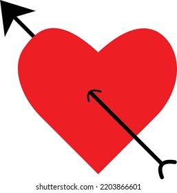 Vector illustration of a heart being pierced by an arrow. Romantic flat heart design