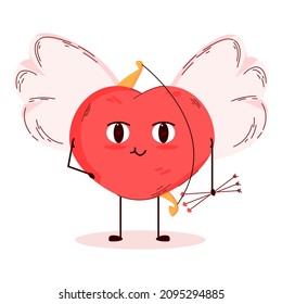 Vector illustration of a heart with a bow, arrows with wings.