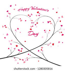 Vector illustration with heart of branches and inscription "Happy Valentine's Day". For invitations, Valentine or wedding greeting cards, template for poster, banner, decoration design, t-shirt print.