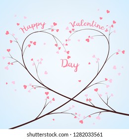 Vector illustration with heart of branches and inscription "Happy Valentine's Day". For invitations, Valentine or wedding greeting cards, template for poster, banner, decoration design, t-shirt print.