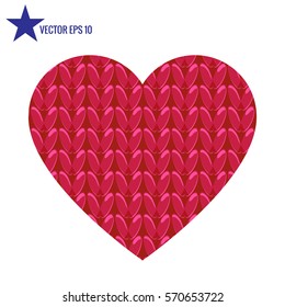 Vector illustration. Heart bright red knitted. Valentine's Day. Isolated on white background.