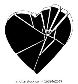 Vector illustration of a heart broken into pieces. Unhappy love.