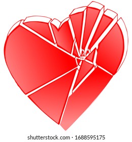 Vector illustration of a heart broken into pieces. Unhappy love.