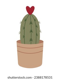 Vector illustration Heart cactus in a brown pot isolated on a white background Valentine's Day Gift