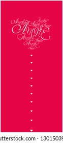 Vector illustration of heart from calligraphic "AMORE" written in italian, on red background for Valentine`s Day cards, wedding design, greetings, invitations, posters, flyers, banners, prints, web.