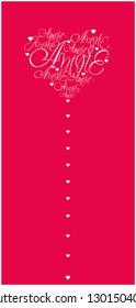 Vector illustration of heart from calligraphic "AMORE" written in italian, on red background for Valentine`s Day cards, wedding design, invitations, greetings, prints, posters, flyers, banners, web.