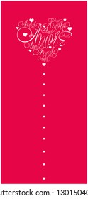 Vector illustration of heart from calligraphic "AMORE" written in italian, on red background for Valentine`s Day cards, wedding design, greetings, invitations, posters, flyers, prints, banners, web.