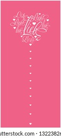 Vector illustration of heart from calligraphic "LIEBE"- mean LOVE, written in German, on pink background for Valentine`s Day cards, wedding design, invitations, greetings, posters, flyers, prints, web