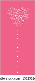 Vector illustration of heart from calligraphic "LIEBE"- mean LOVE, written in German, on pink background for Valentine`s Day cards, wedding design, invitations, greetings, posters, prints, flyers, web