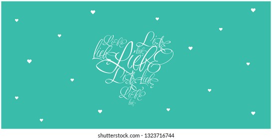 Vector illustration of heart from calligraphic "LIEBE"- mean LOVE, written in German, on turquoise background for Valentine`s Day cards, wedding design, invitations, greetings, posters, prints, web.