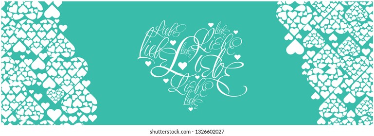 Vector illustration of heart from calligraphic "LIEBE"-mean LOVE, written in German, on greenish blue background for Valentine`s Day cards, invitations, greetings, posters, prints, wedding design, web