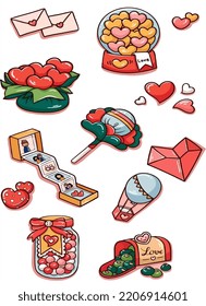 Vector illustration of heart with candy and lollipops