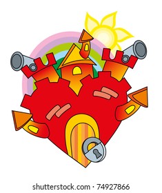 Vector illustration. Heart castle