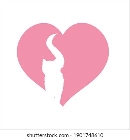 Vector illustration of heart with cat. Symbol of farm animal and love.