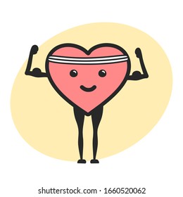 Vector illustration of heart character fitness pose