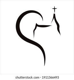 Vector Illustration Of Heart With Church. Symbol Of Religion, Christianity And God.