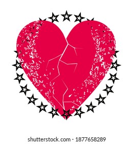 vector illustration of a heart with a circle of stars isolated on white. Design for Valentine's day.