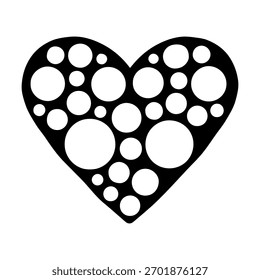 Ilustración vectorial de un corazón con círculos en estilo doodle. Elemento decorativo de San Valentín.