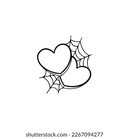 vector illustration of a heart with a cobweb