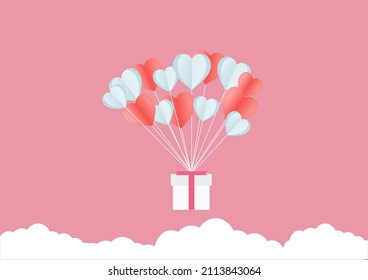 ilustración vectorial colección de corazón con regalo en el cielo, concepto de día de San Valentín o boda, textura de fondo de amor