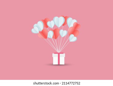 vector illustration heart collection with gift in pink background, valentine's day or wedding concept, love background texture