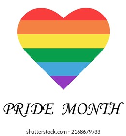 Vector illustration of a heart in the colors of the lgbt flag, a heart for pride month. Poster for clothes and postcards