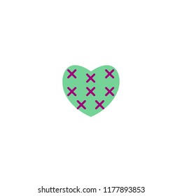 Vector illustration. Heart colourful icon with ornament on white background. Heart with crosses.