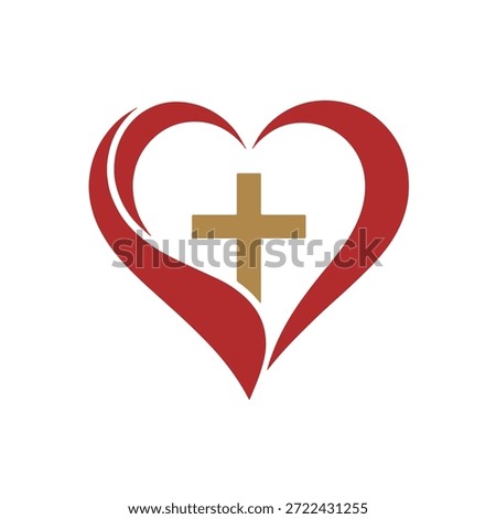 Vector illustration of a heart combined with a cross, symbolizing faith, love, and spiritual devotion. Clean and simple design, suitable for religious, Christian, and inspirational themes.