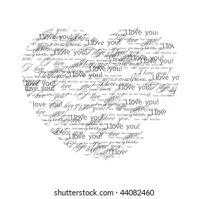 Vector illustration. Heart consisting of words on a love theme.