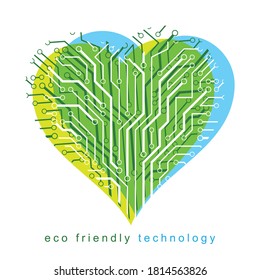Vector illustration of heart created with wireframe and lines connected. Environment protection metaphor.