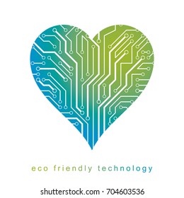 Vector illustration of heart created with wireframe and lines connected. Environment protection metaphor.