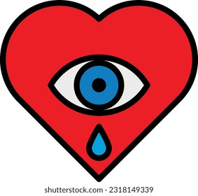 Ilustración vectorial de un corazón con un ojo llorando. Tristeza del corazón Decepción y depresión. Problemas de amor.