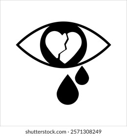 Vector illustration of a heart with a crying eye. Sadness of the heart Disappointment and depression. Love problems.