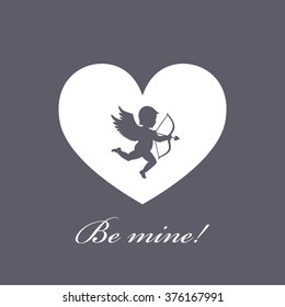 vector illustration. heart with cupid on a grey background. Cupid with bow and arrow. greeting card for Valentine's Day. love. The 14th of February. The 14th of February