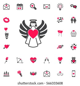 vector illustration. heart with cupid on a pink background. Cupid with bow and arrow. greeting card for Valentine's Day. love. Set of Valentines icons