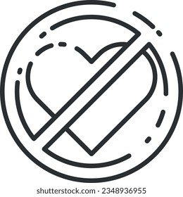 Vector illustration of a heart with a denied symbol. Forbidden love without feelings.