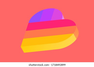 Imagen vectorial del corazón en diferentes colores en 3d aislado en fondo rosa. Se puede usar como postal para el día de San Valentín.