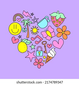 VECTOR ILLUSTRATION OF A HEART WITH DOODLES, SLOGAN PRINT