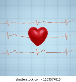 Vector illustration of heart with ecg graph line