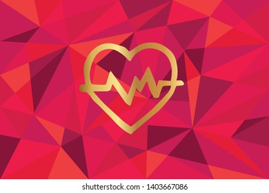 Vector Illustration of Heart with ECG Icon with Red Polygon and Geometric. Graphic Design for Template, Layout, Background, Poster and More.